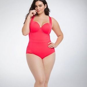 Torrid Mesh Lattice Bright Neon Red One Piece Swim Sz 3